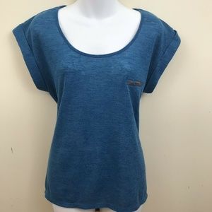 ❤️Top Medium Blue Green Leopard Sheer Back Hi-low